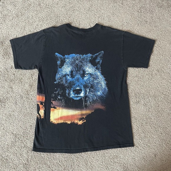 Vintage 90s Wolf Nature Wrap Around Shirt Cry‎ of the Wild Size Large - Picture 4 of 6